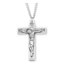 HMH Crucifix Medal - Sort Top, Sterling Silver, 24" Chain