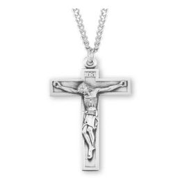HMH Crucifix Medal, Sort Top - Sterling Silver on 24" Chain