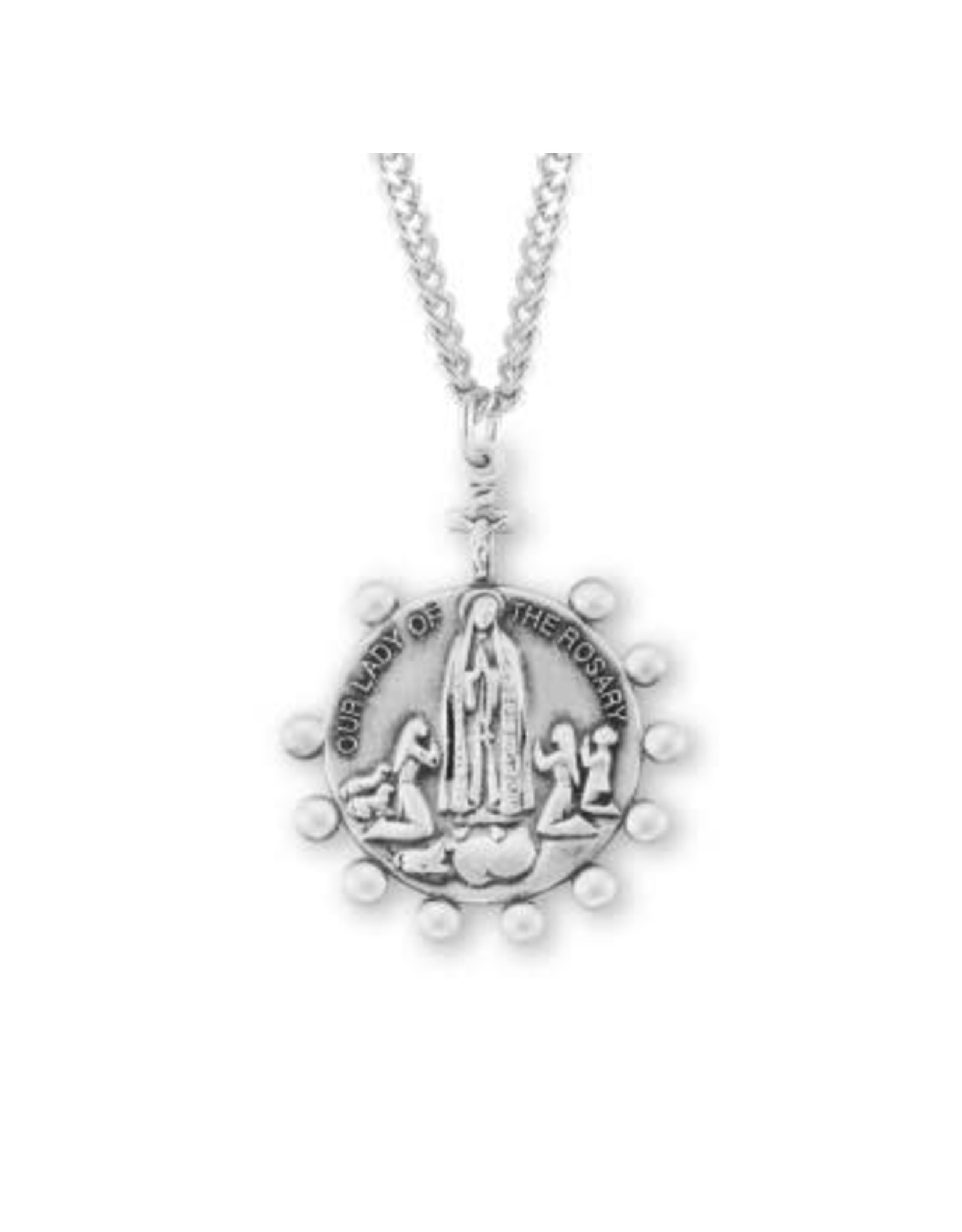 HMH Our Lady of the Rosary Medal - Round, Sterling Silver, 24" Chain