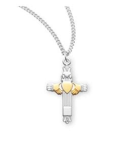 HMH Claddagh Cross Medal, Two-Tone Sterling Silver, 18" Chain
