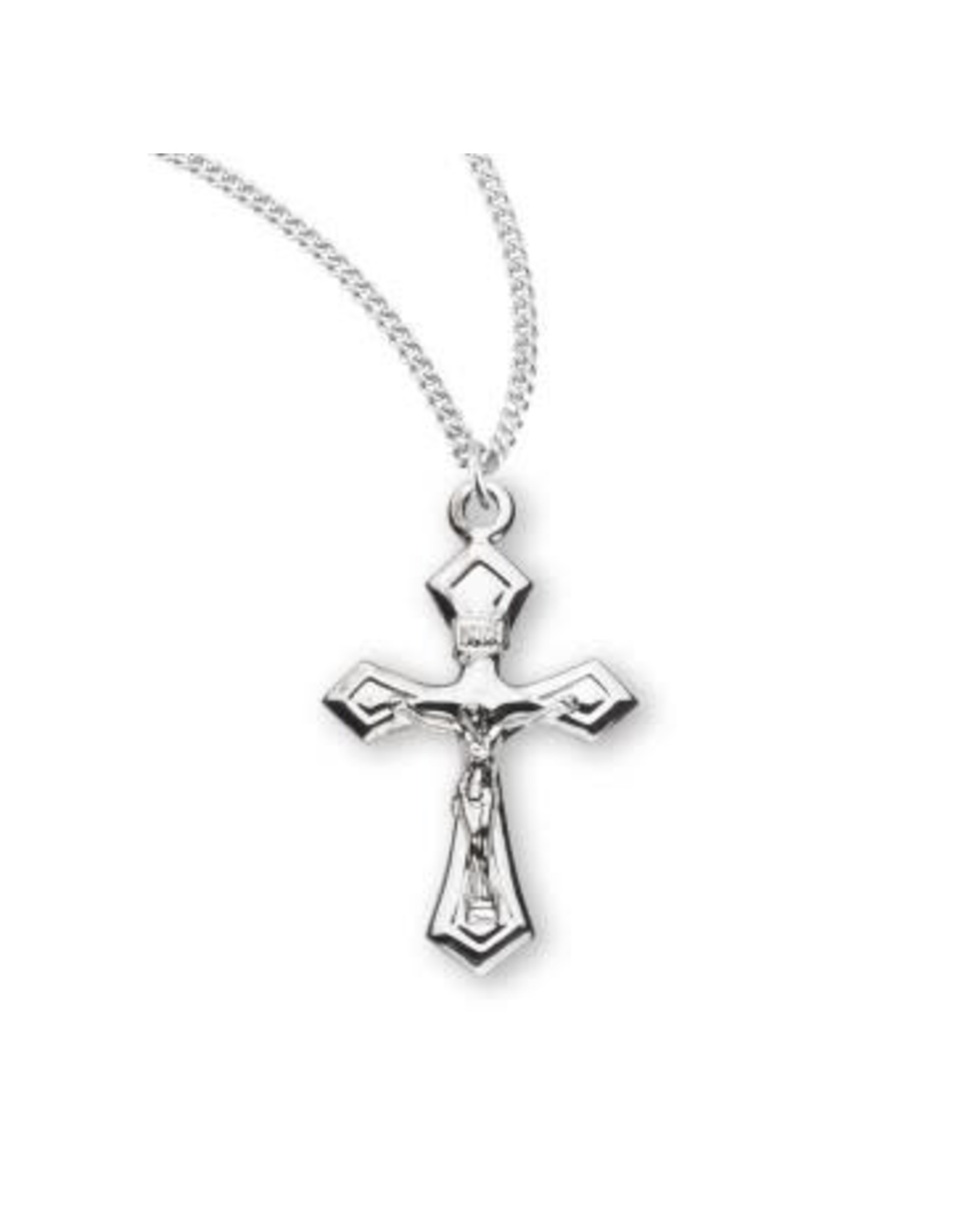 HMH Crucifix Medal, Pointed Tapered - Sterling Silver on 18" Chain