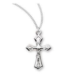 HMH Crucifix Medal, Pointed Tapered - Sterling Silver on 18" Chain