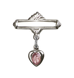 Bliss Baby Badge with Miraculous Medal - Pink Epoxy, Sterling Silver