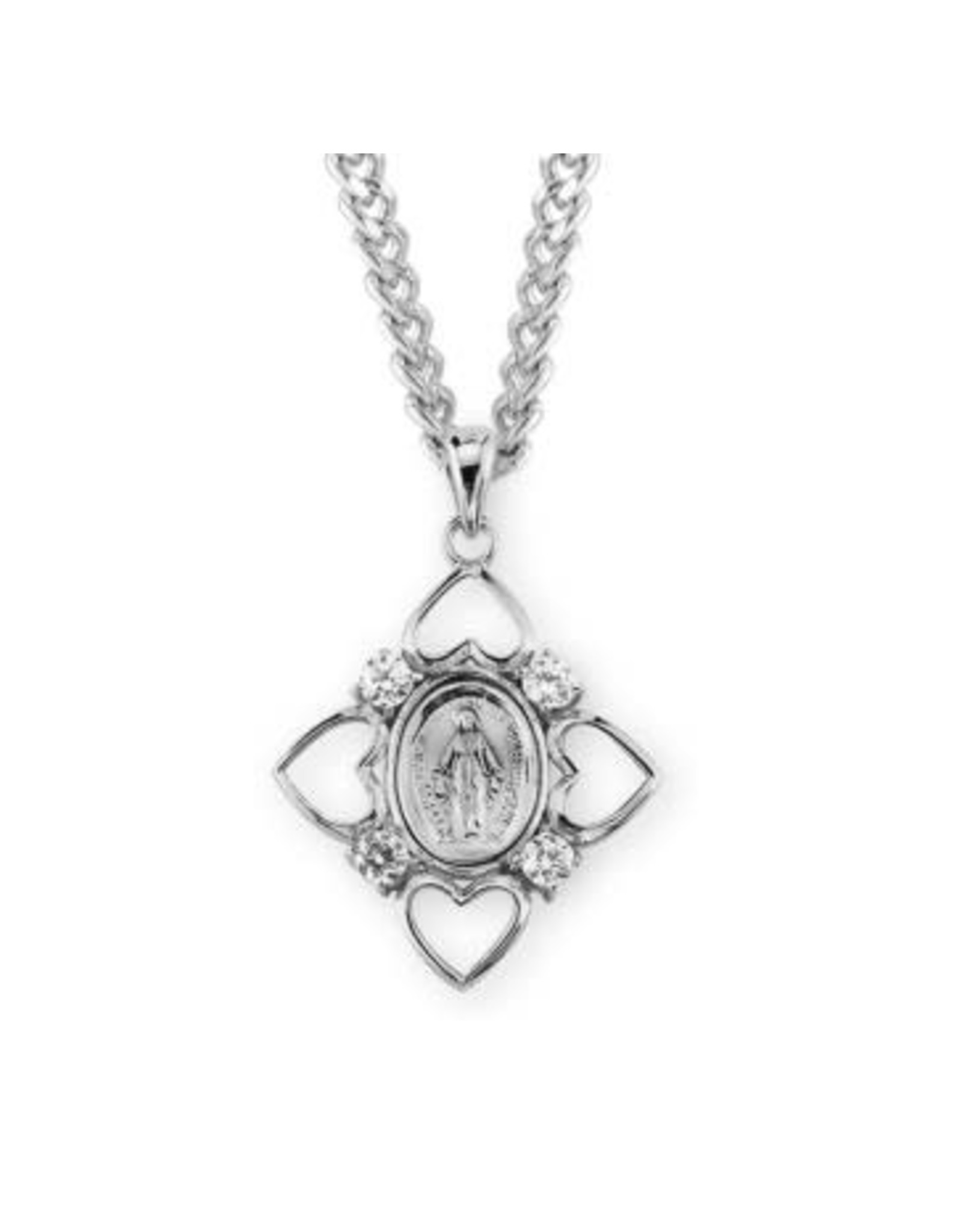 HMH Miraculous Medal, Crystal Cubic Zirconia - Sterling Silver on 24" Chain
