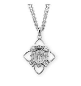 HMH Miraculous Medal, Crystal Cubic Zirconia - Sterling Silver on 24" Chain