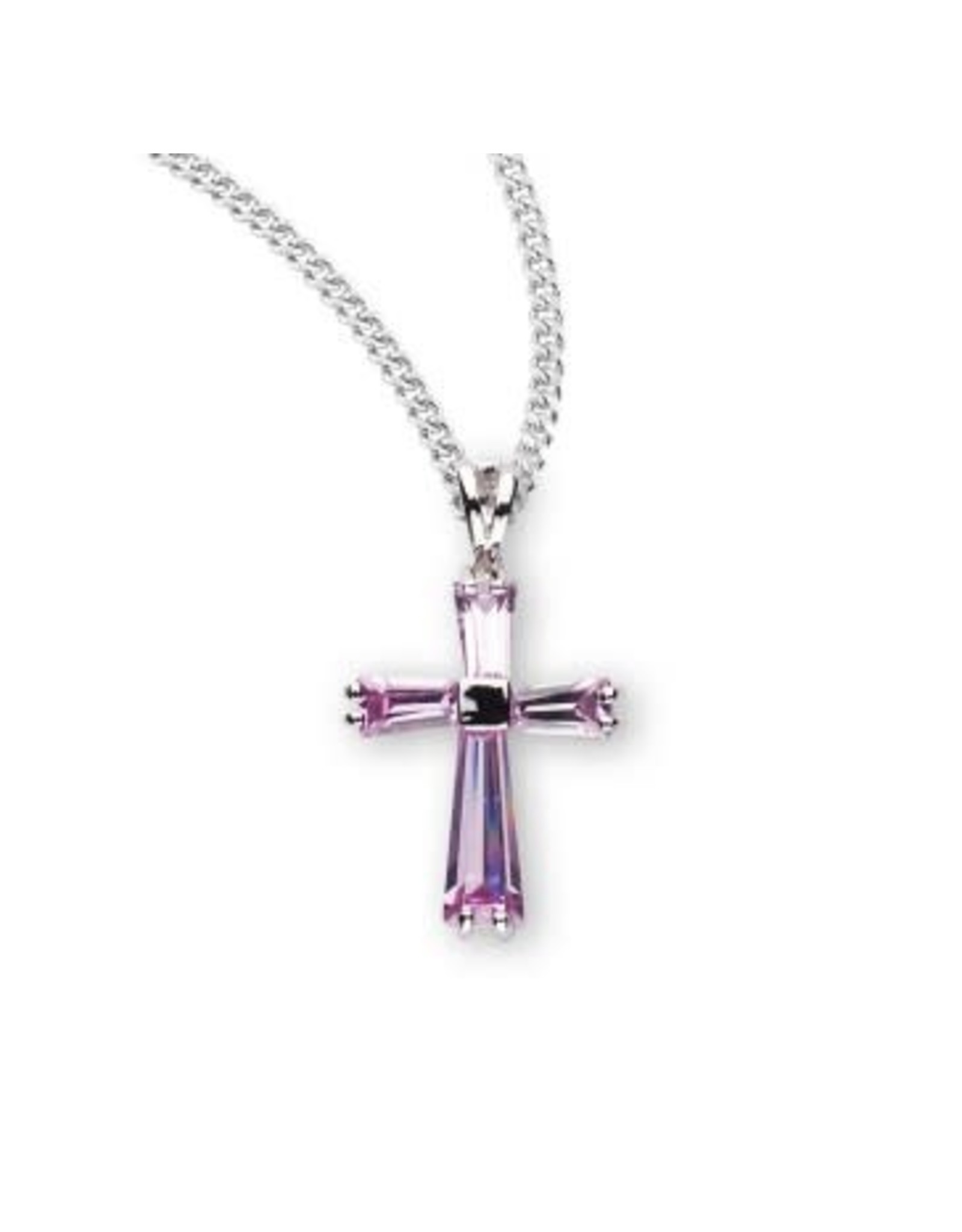 HMH Cross Necklace, Pink Zircon, Sterling Silver, 18" Chain