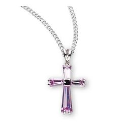 HMH Cross Necklace, Pink Zircon, Sterling Silver, 18" Chain