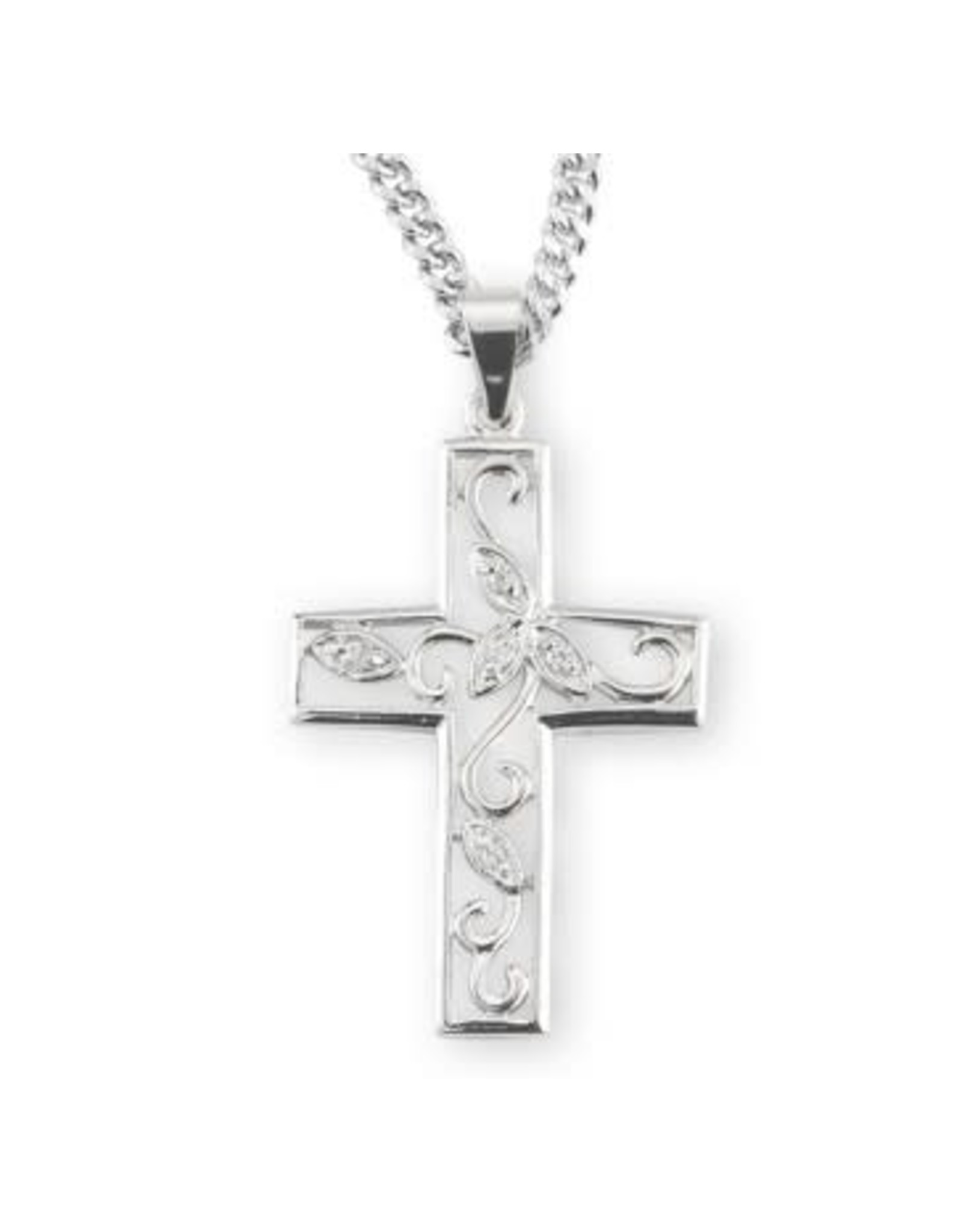 HMH Cross Medal, Vine, Cubic Zircon - Sterling Silver on 18" Chain
