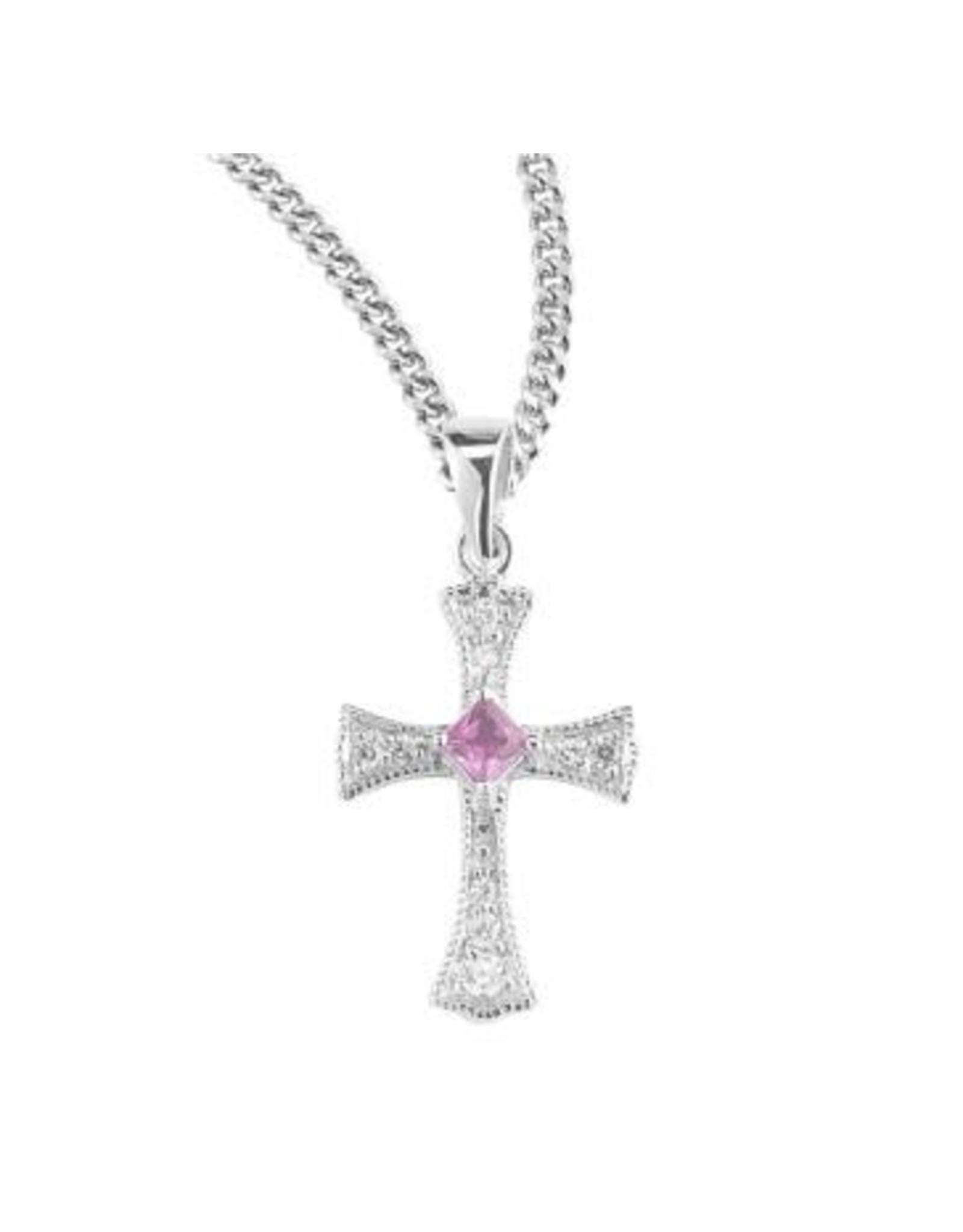 HMH Cross Medal, Fuchsia & Cubic Zircon - Sterling Silver on 18" Chain