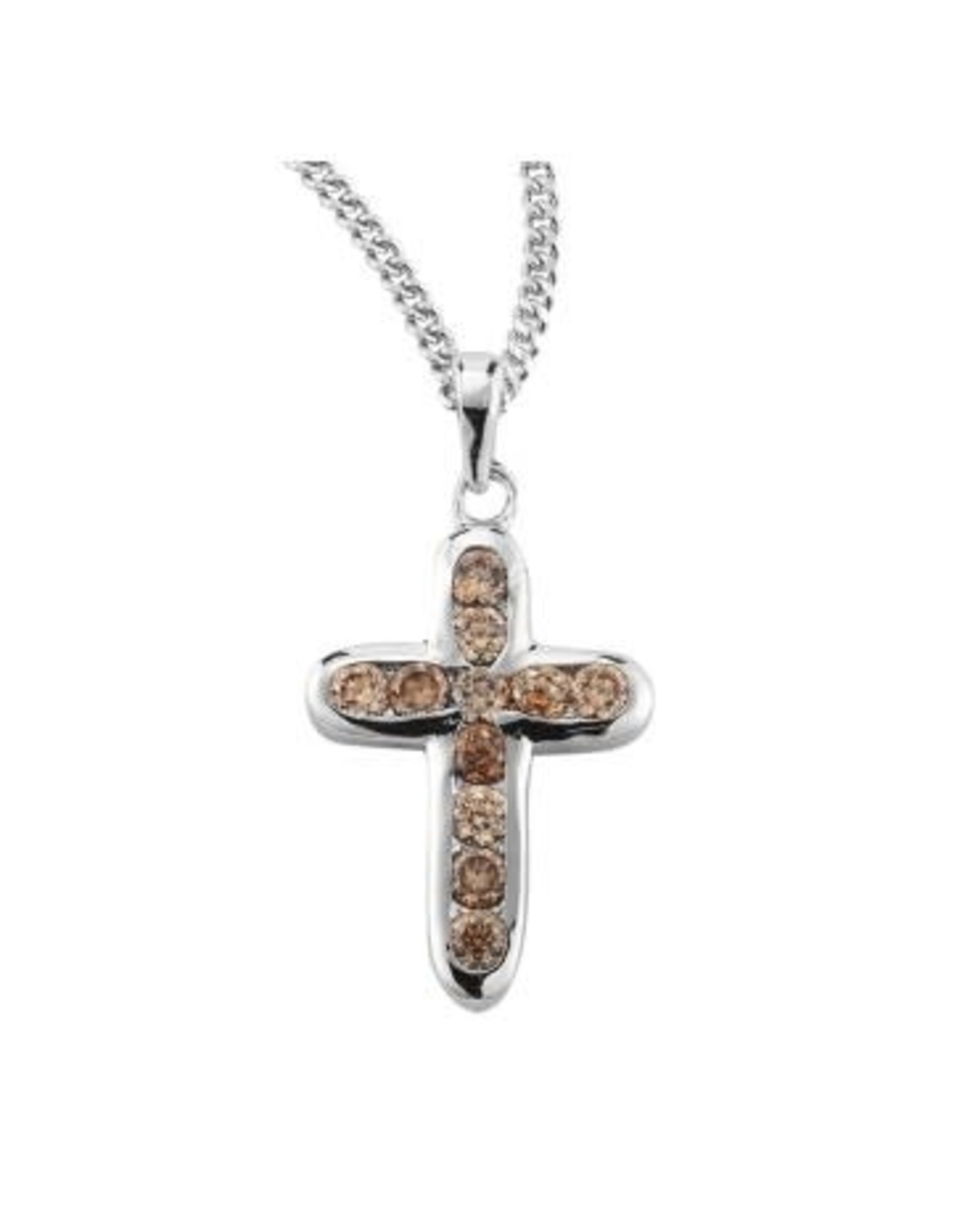 HMH Cross Medal, Champagne Crystal Zircon - Sterling Silver on 18" Chain