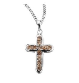 HMH Cross Medal - Champagne Crystal Zircon, Sterling Silver, 18" Chain