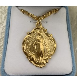 HMH Miraculous Medal, Large with Hail Mary Prayer on Back - Gold over Sterling Silver on 24" Chain