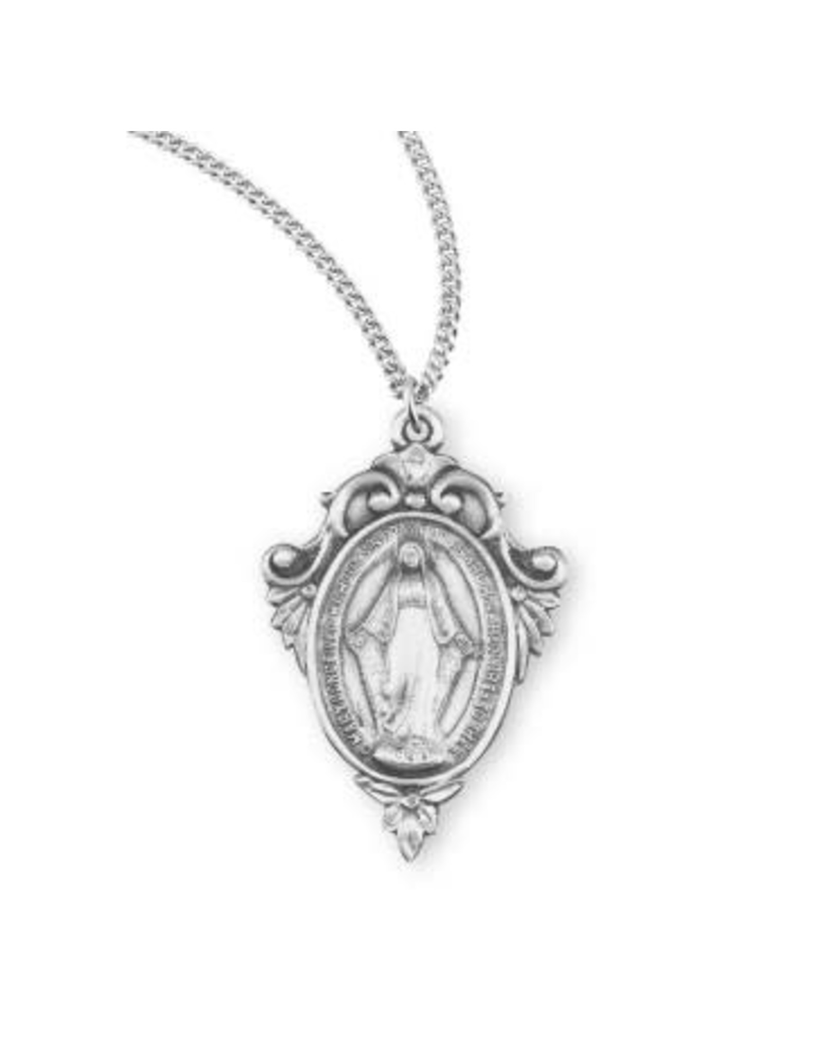 HMH Miraculous Medal - Ornate Framing, Sterling Silver on 18" Chain