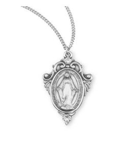 HMH Miraculous Medal - Ornate Framing, Sterling Silver on 18" Chain