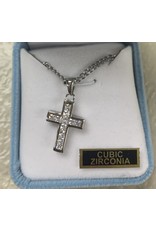 HMH Cross Medal, Cubic Zirconia - Sterling Silver on 18" Chain
