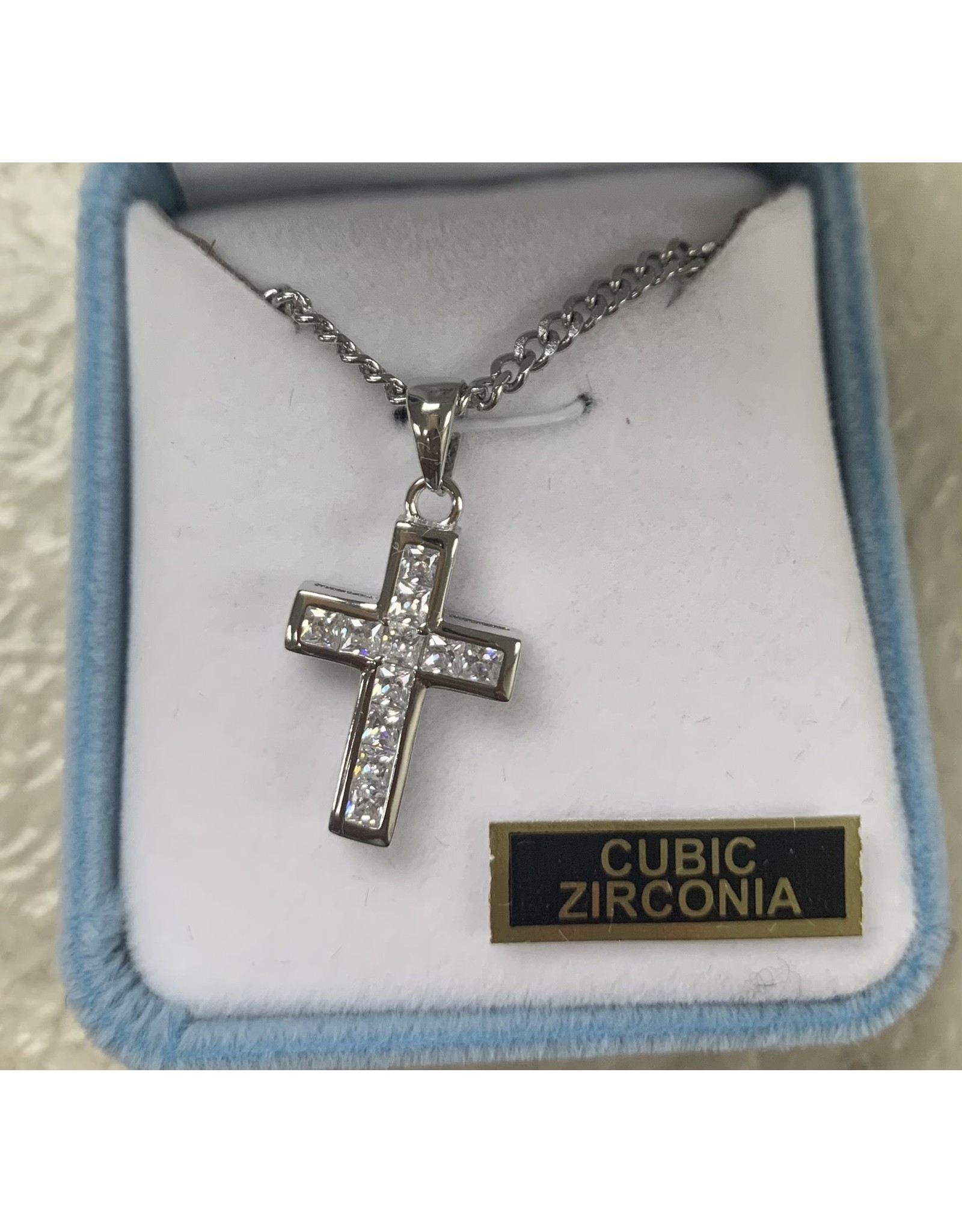 HMH Cross Medal, Cubic Zirconia - Sterling Silver on 18" Chain