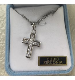 HMH Cross Medal - Cubic Zirconia, Sterling Silver, 18" Chain