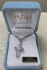 HMH Cross Medal, Cubic Zirconia - Sterling Silver on 18" Chain