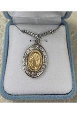 HMH Miraculous Medal - Fancy Setting, Gold over Sterling Silver, 18" Chain