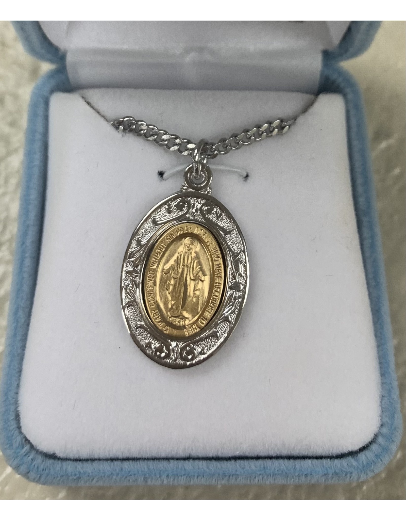 Miraculous Medal, Fancy Setting Gold over Sterling Silver on 18