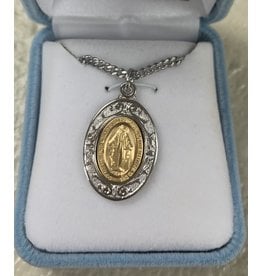 HMH Miraculous Medal, Fancy Setting - Gold over Sterling Silver on 18" Chain