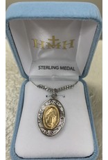 HMH Miraculous Medal - Fancy Setting, Gold over Sterling Silver, 18" Chain