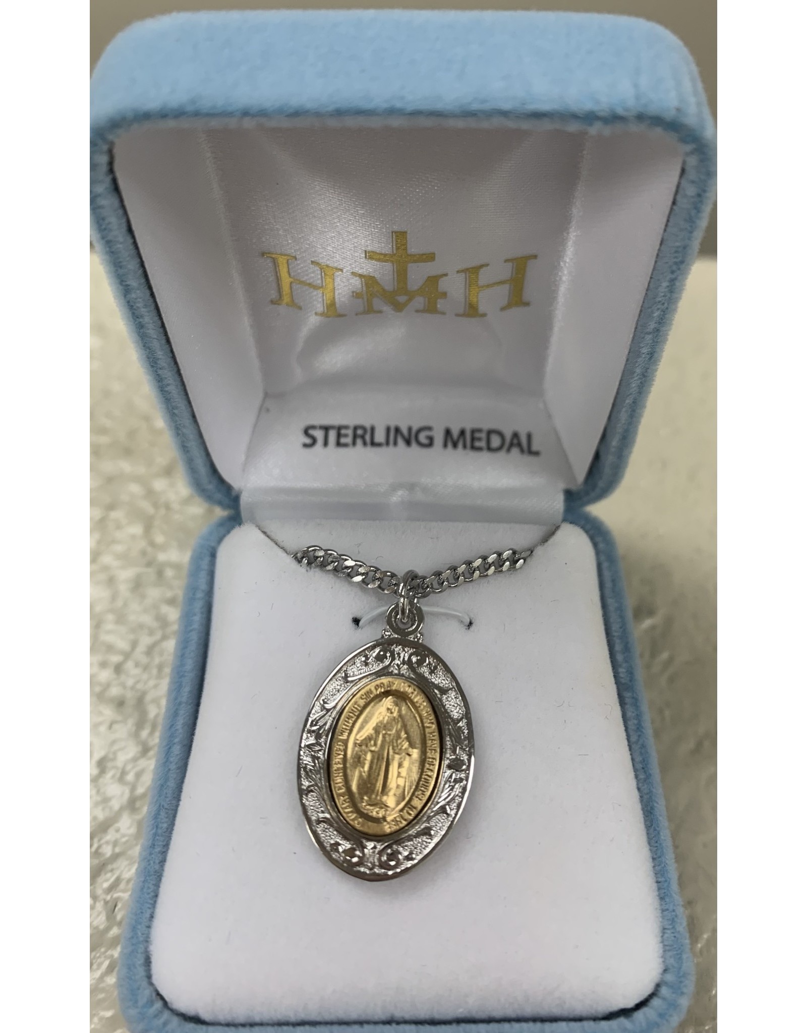 HMH Miraculous Medal - Fancy Setting, Gold over Sterling Silver, 18" Chain