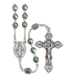 Hirten Rosary - Teal Glass Beads with Alabaster Luster