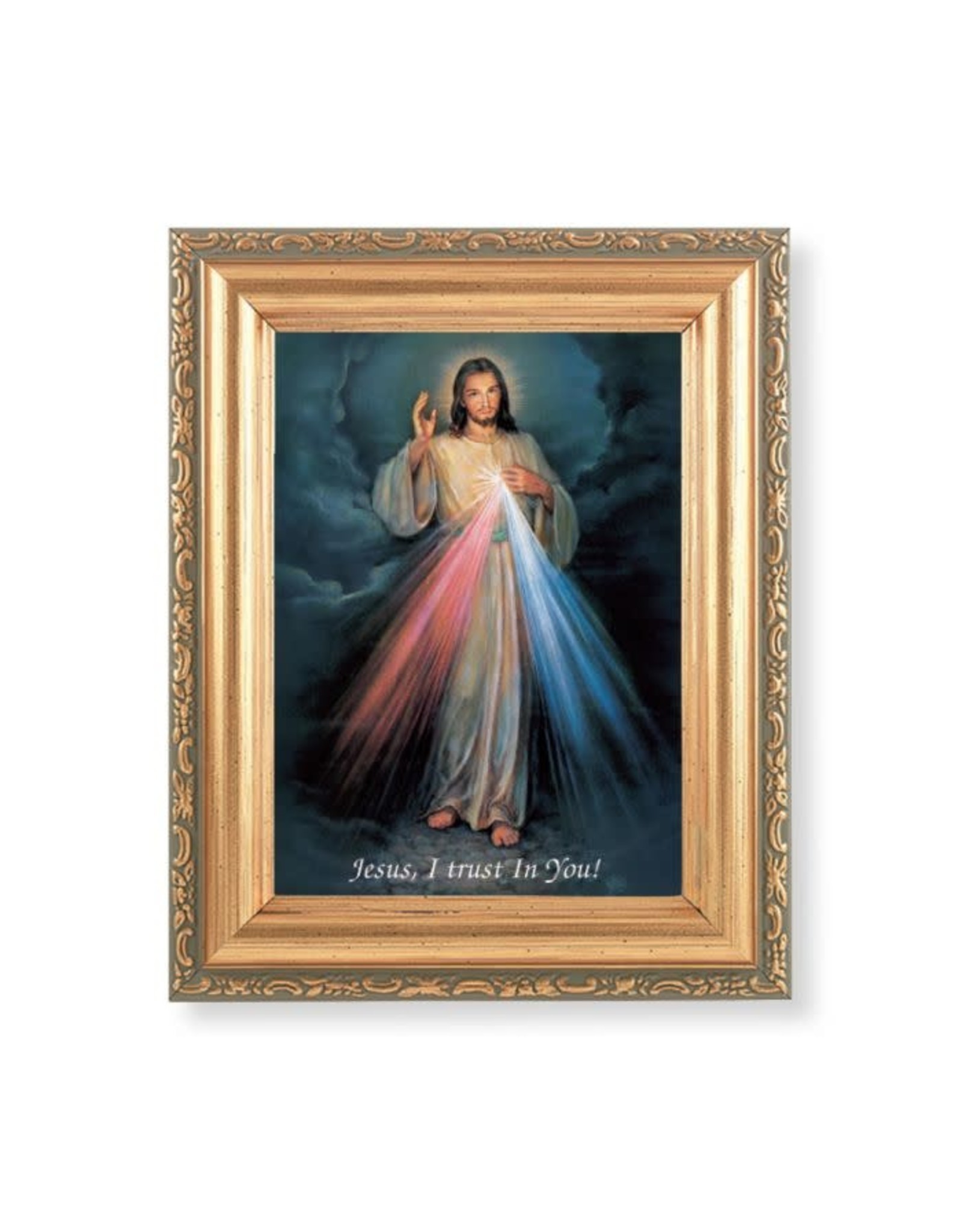 Hirten Picture - Divine Mercy, Gold Antique Frame, 5-1/2x7
