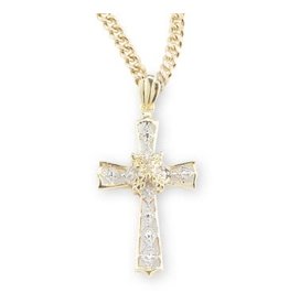 HMH Cross Medal - Cubic Zirconia, Gold on 18" Chain