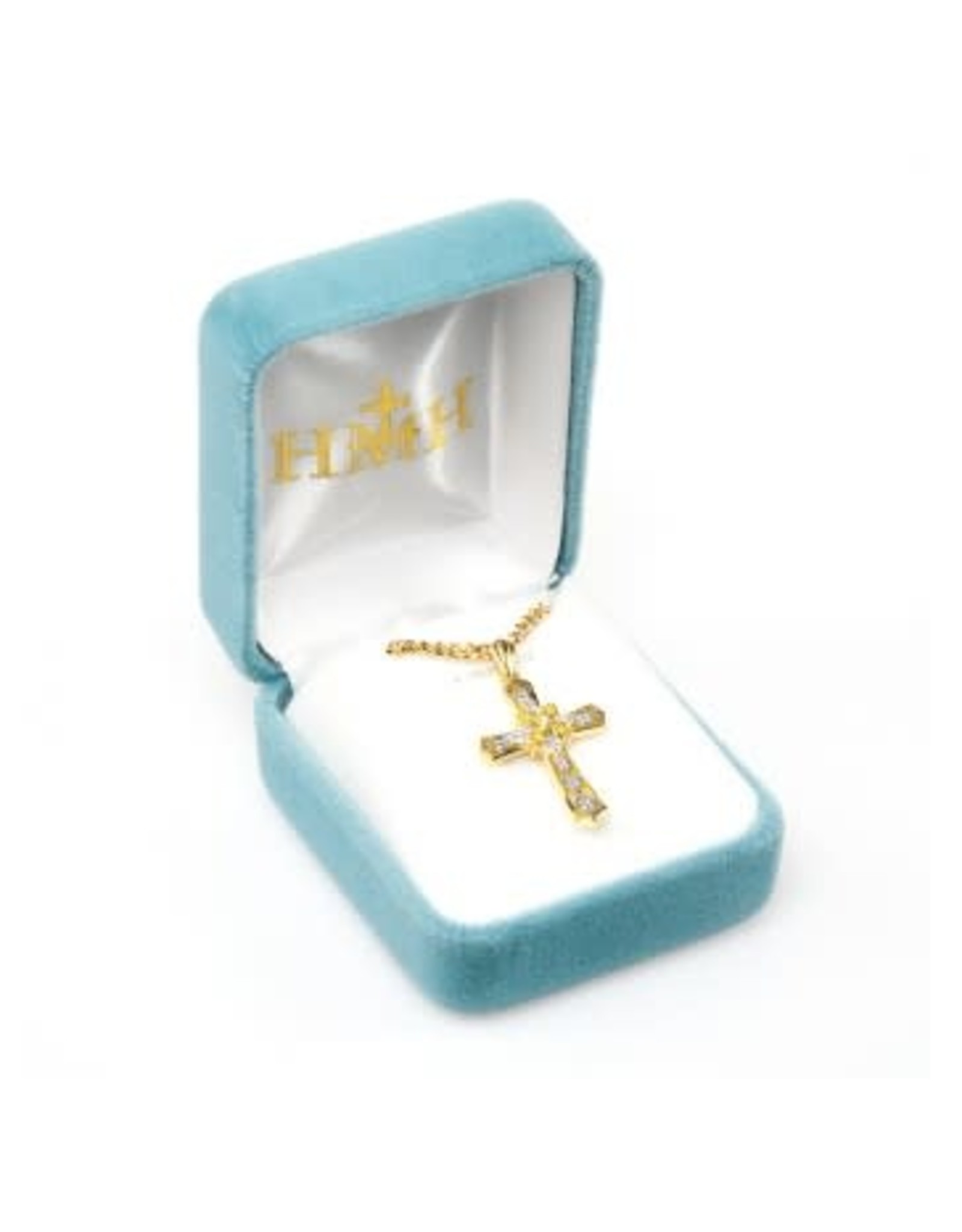 HMH Medal - Cross, Cubic Zirconia, Gold on 18" Chain