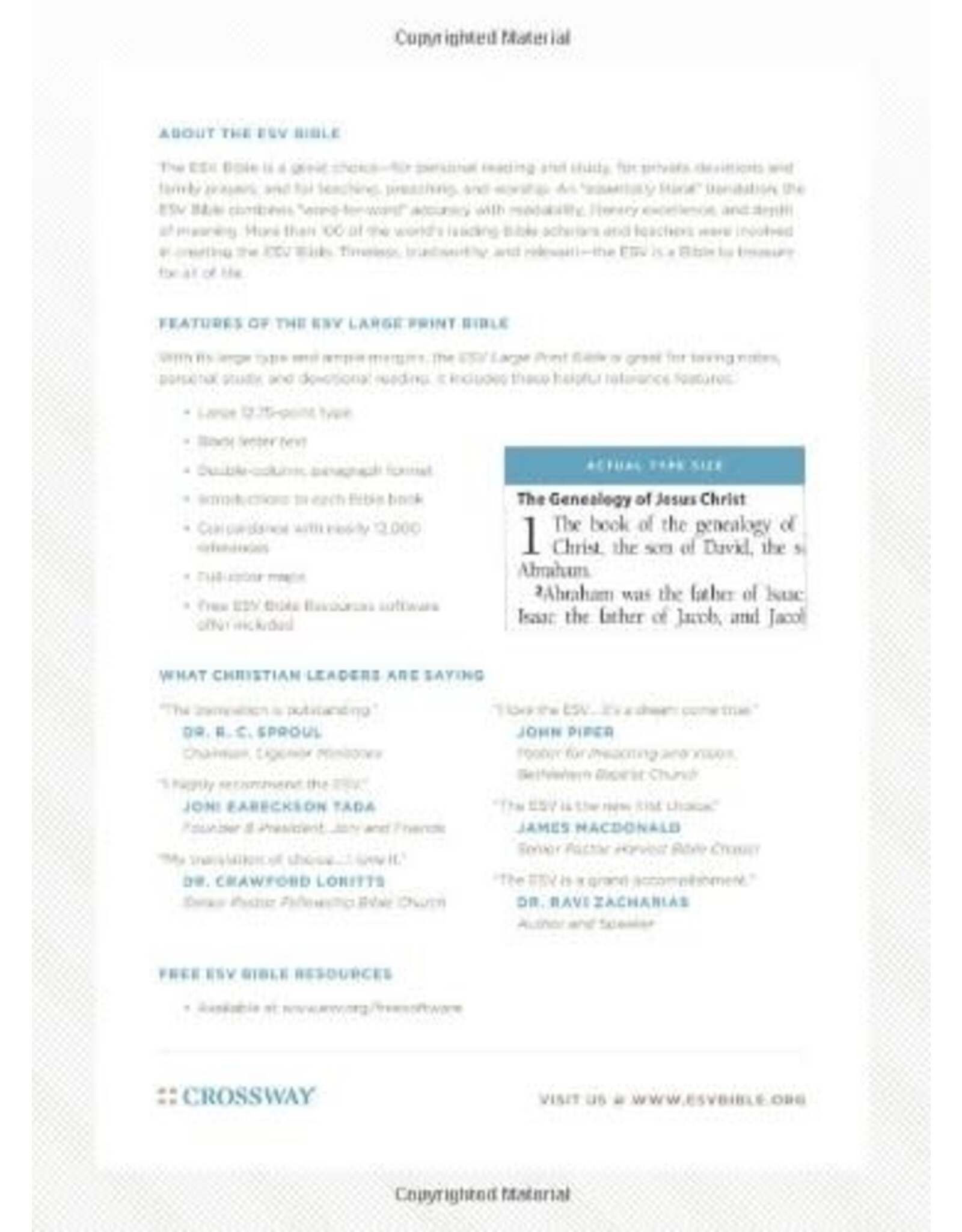 Crossway ESV Bible - Large Print, Personal Size, Black Leather, Red Letter