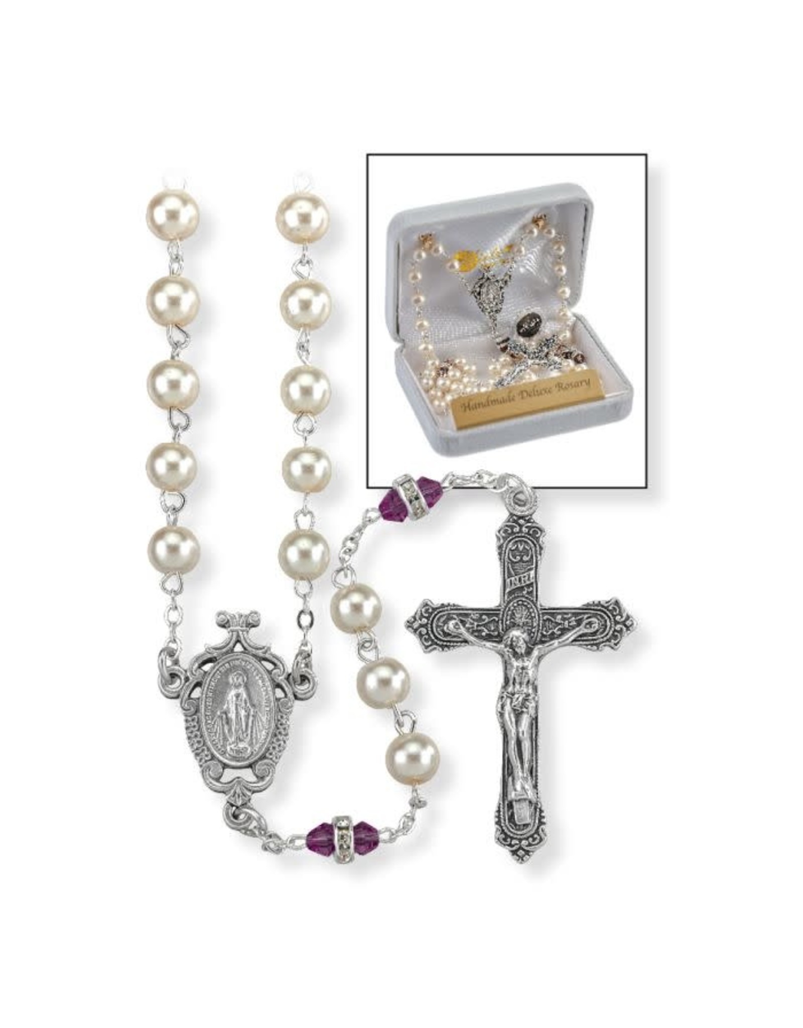 Hirten Rosary - February Birthstone, Imitation Pearl
