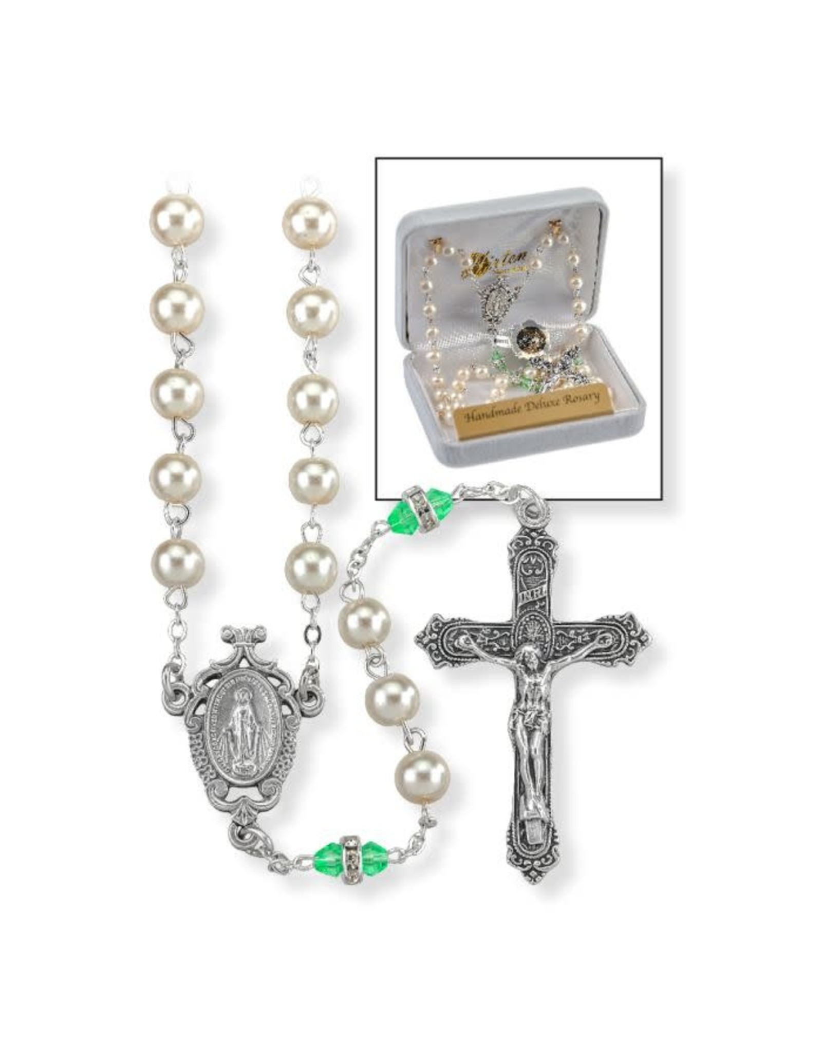 Hirten Rosary - August Birthstone, Imitation Pearl