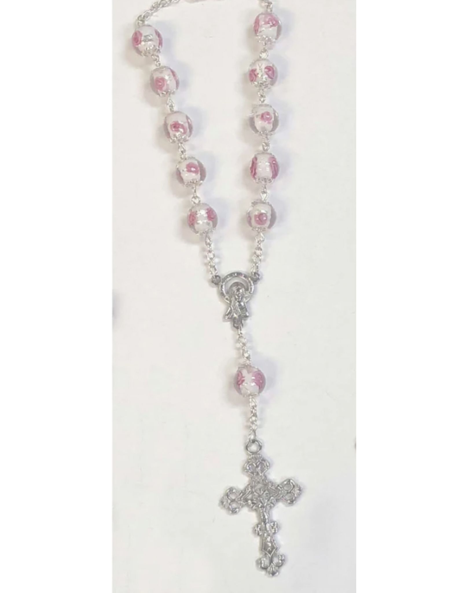 Lumen Mundi Auto Rosary - White & Pink Floral