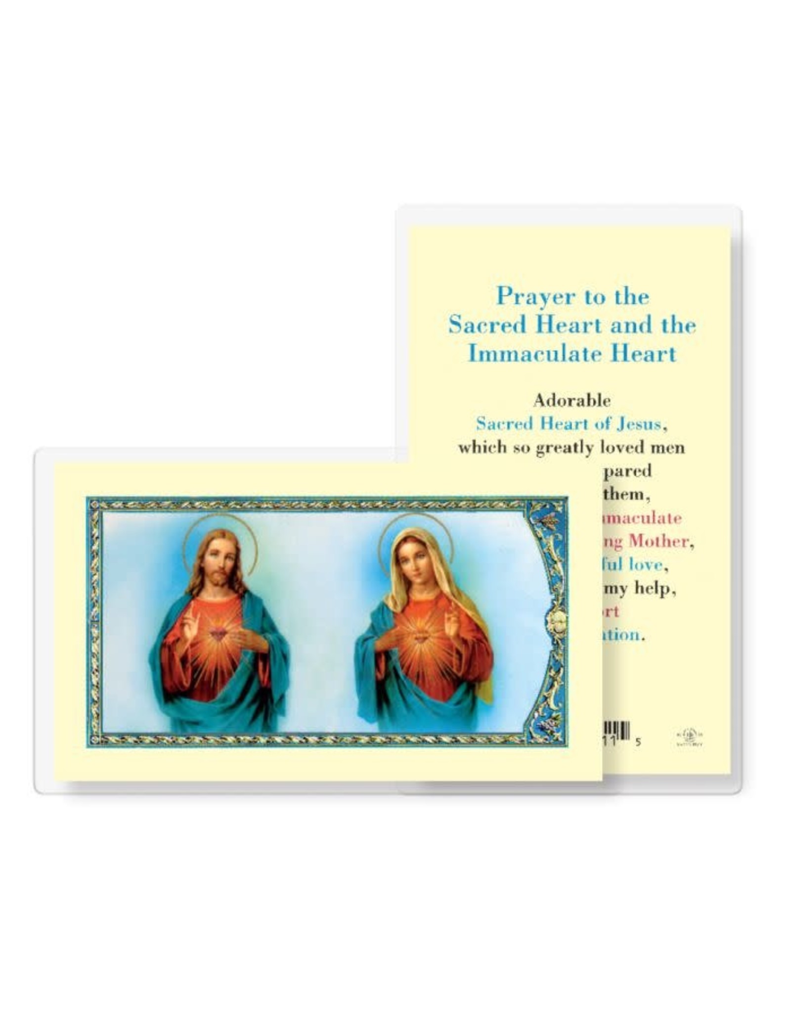 Hirten Holy Card, Laminated - Prayer to Sacred Heart of Jesus and Immaculate Heart of Mary