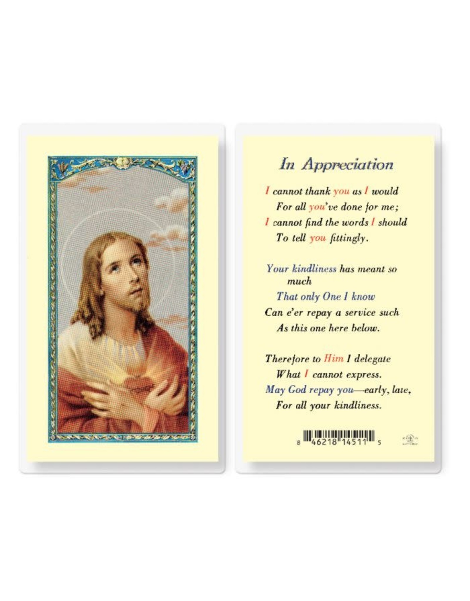 Hirten Holy Card, Laminated - In Appreciation