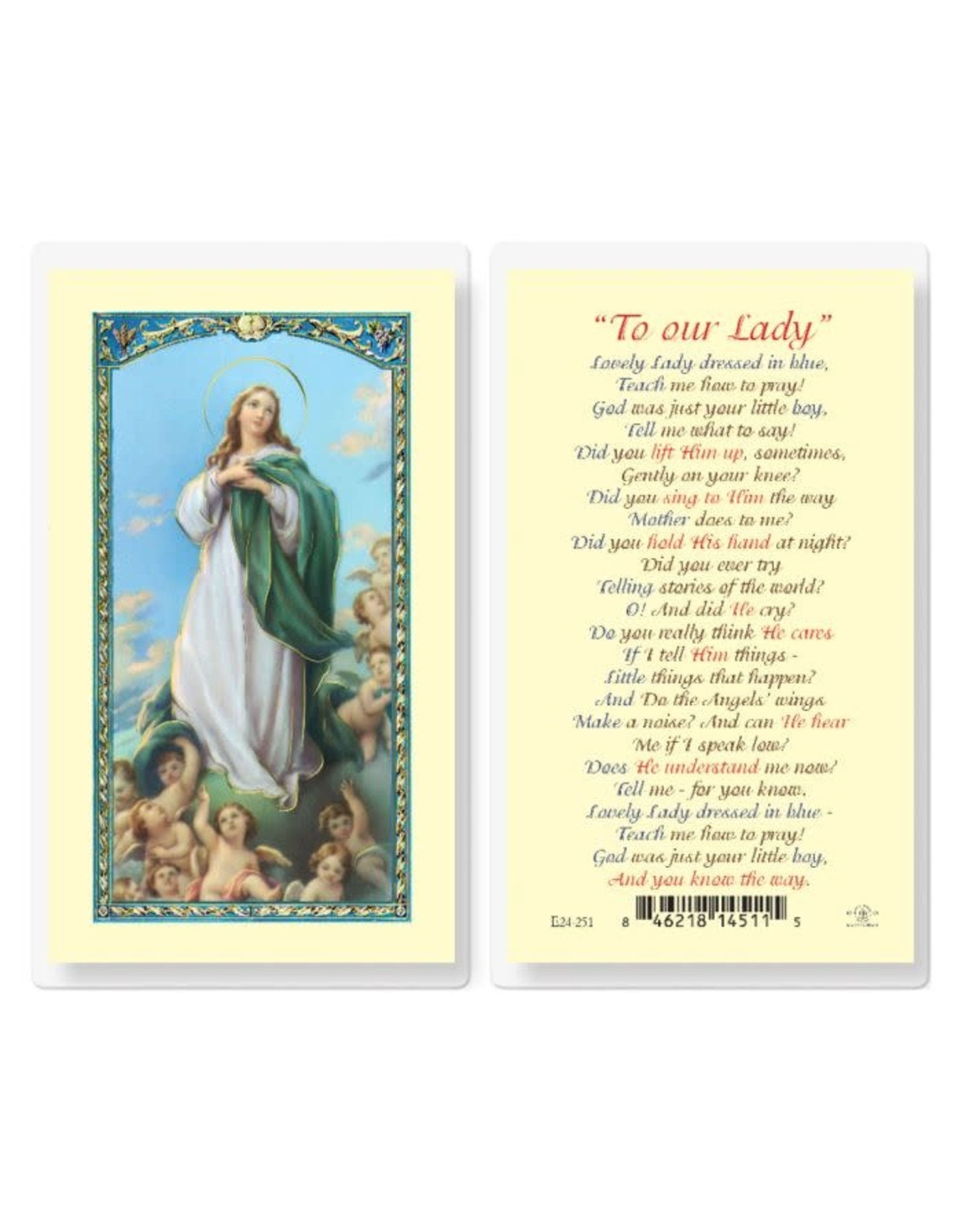 Hirten Holy Card, Laminated - Lovely Lady Dressed in Blue