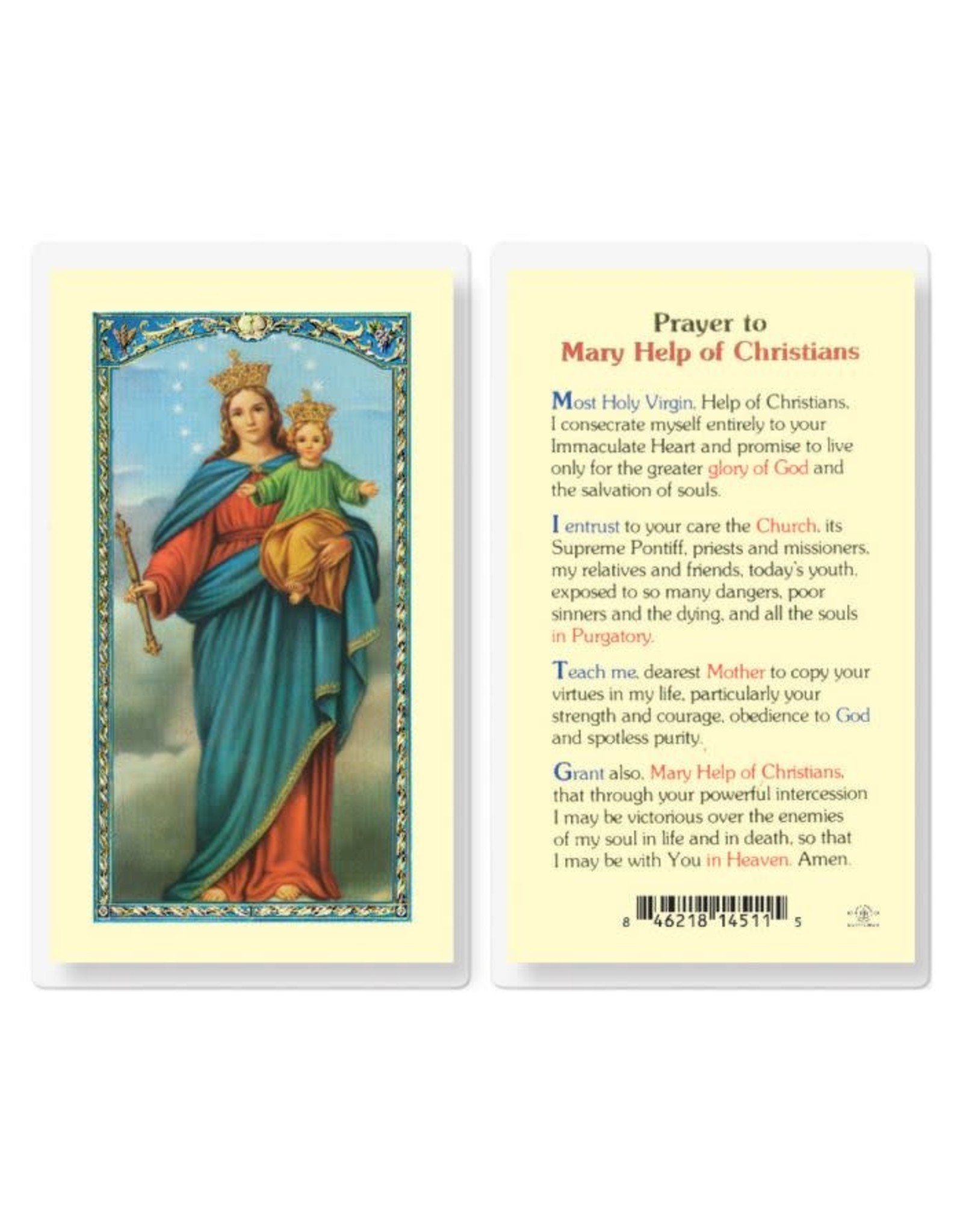 Hirten Holy Card, Laminated - Mary Help of Christians