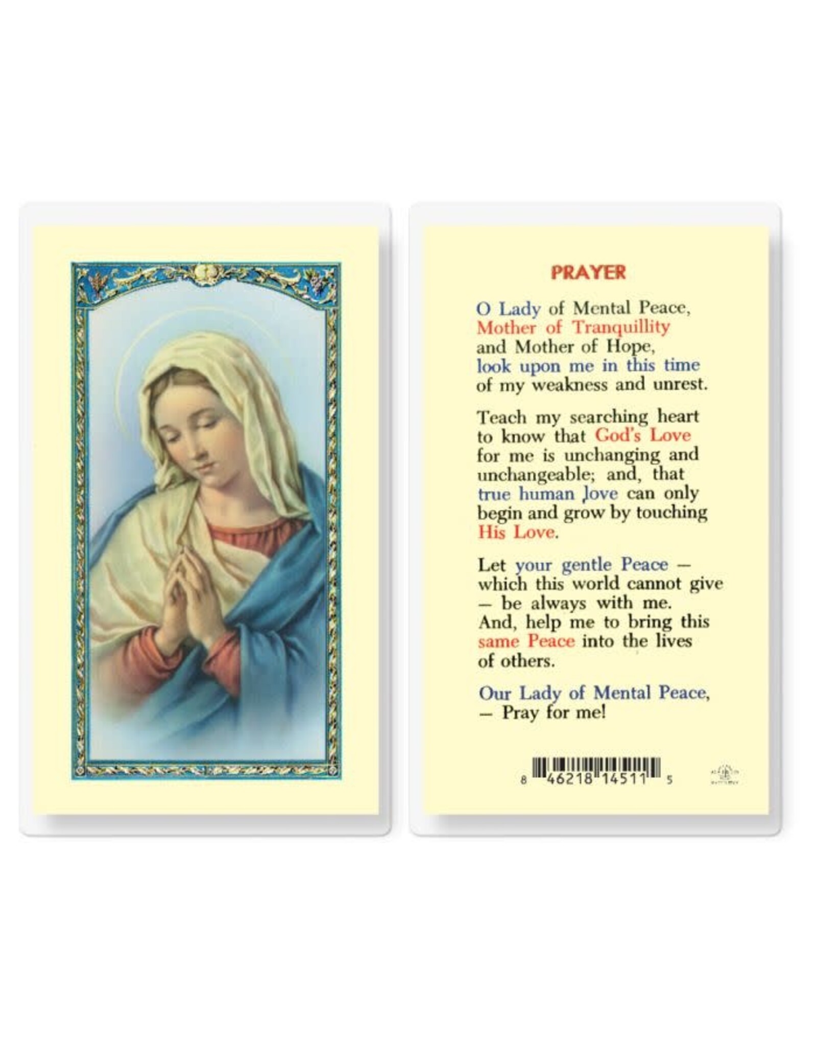 Hirten Holy Card, Laminated - Our Lady of Mental Peace