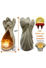 OakiWay Statue/LED Tealight Candle Holder - Angel with Dove, In Memory of Loved One