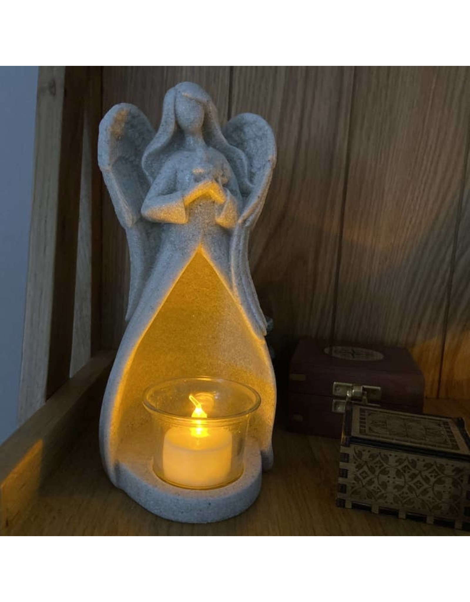 OakiWay Statue/LED Tealight Candle Holder - Angel with Dove, In Memory of Loved One