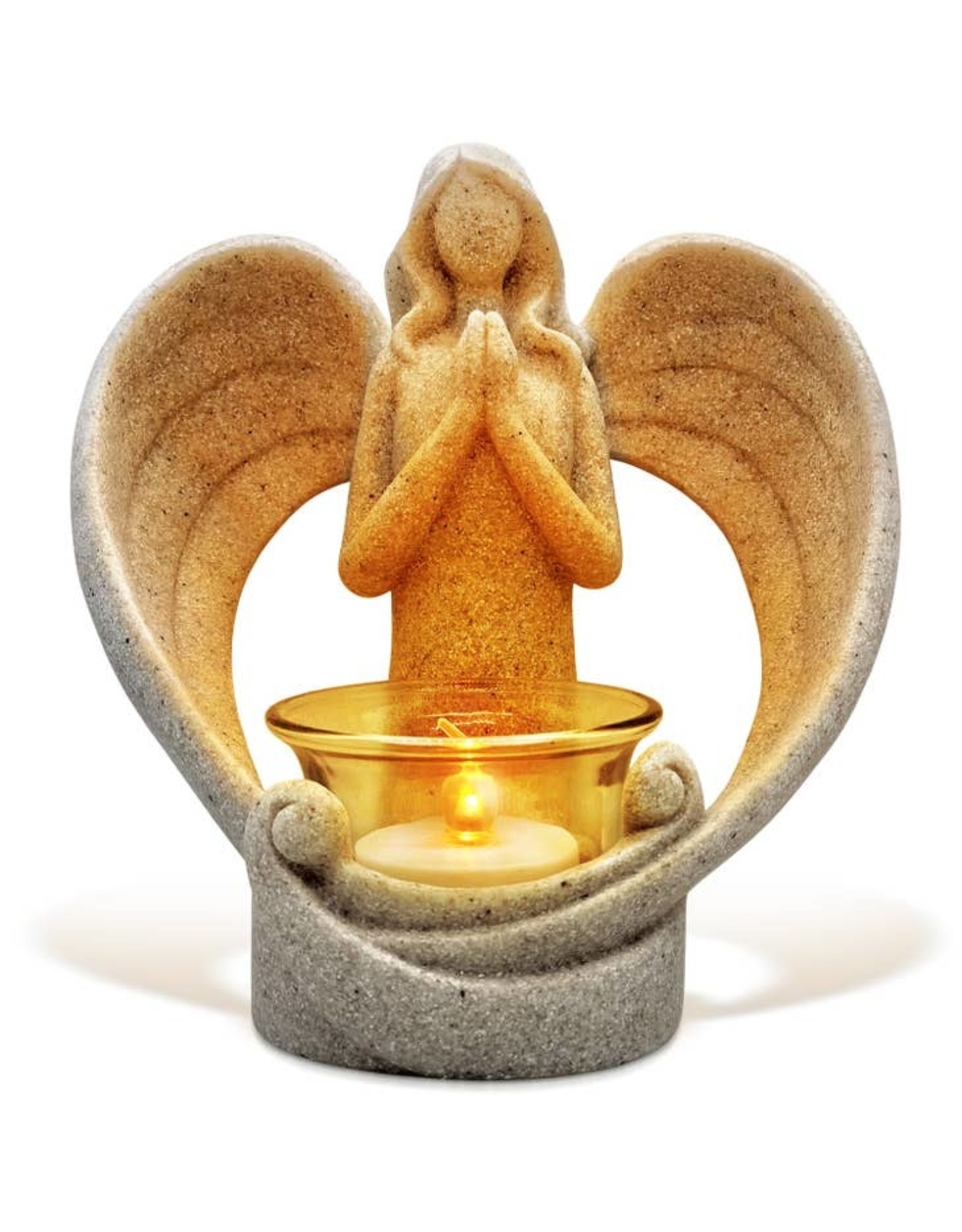 OakiWay Statue/LED Tealight Candle Holder - Angel with Open Wings, In Memory of Loved Ones