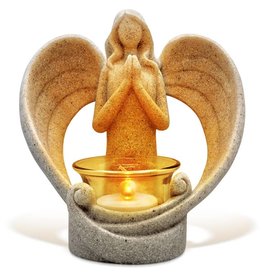 OakiWay Statue/LED Tealight Candle Holder - Angel with Open Wings, In Memory of Loved Ones