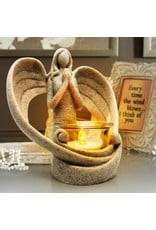 OakiWay Statue/LED Tealight Candle Holder - Angel with Open Wings, In Memory of Loved Ones