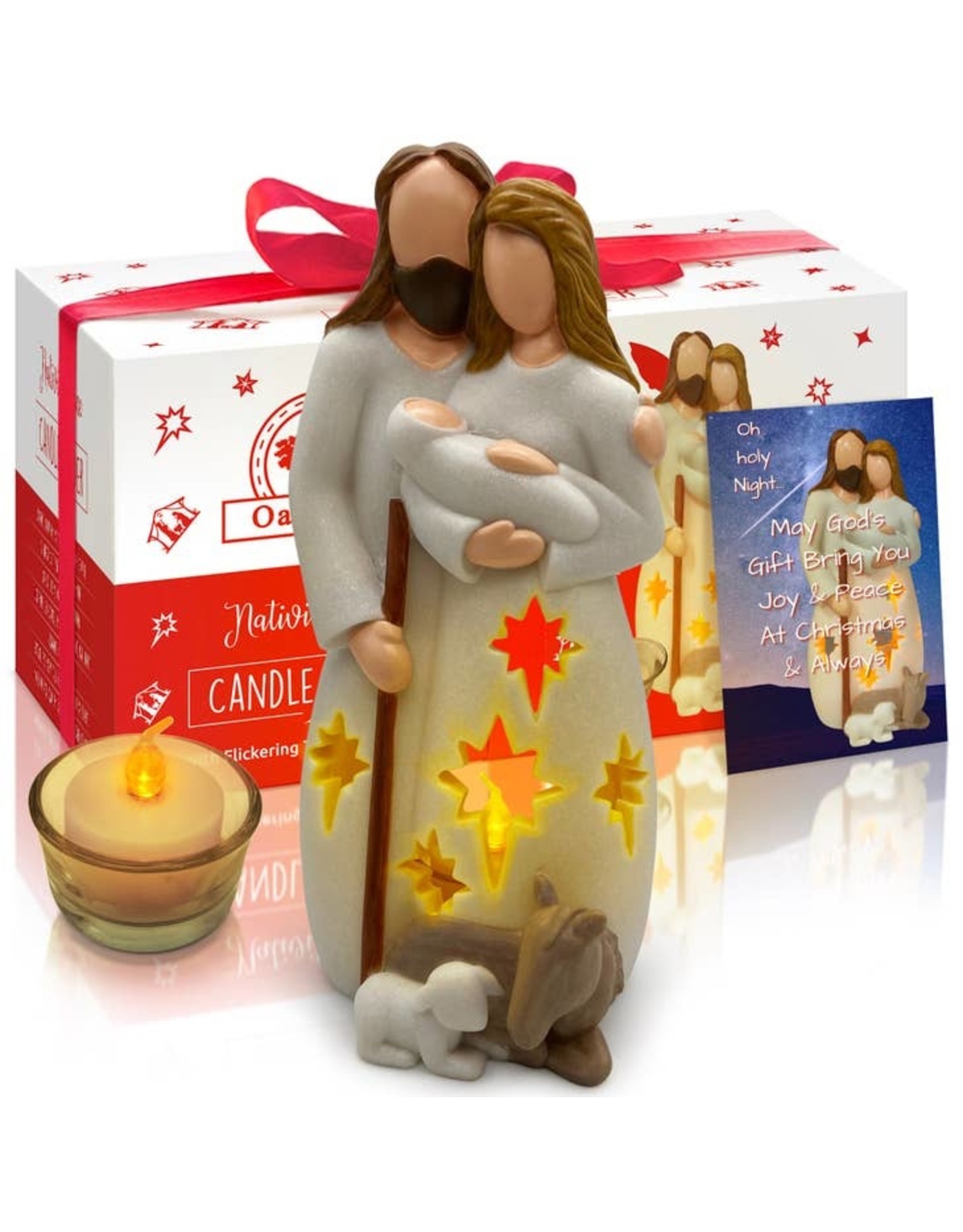 OakiWay Nativity Statue/LED Tealight Candle Holde