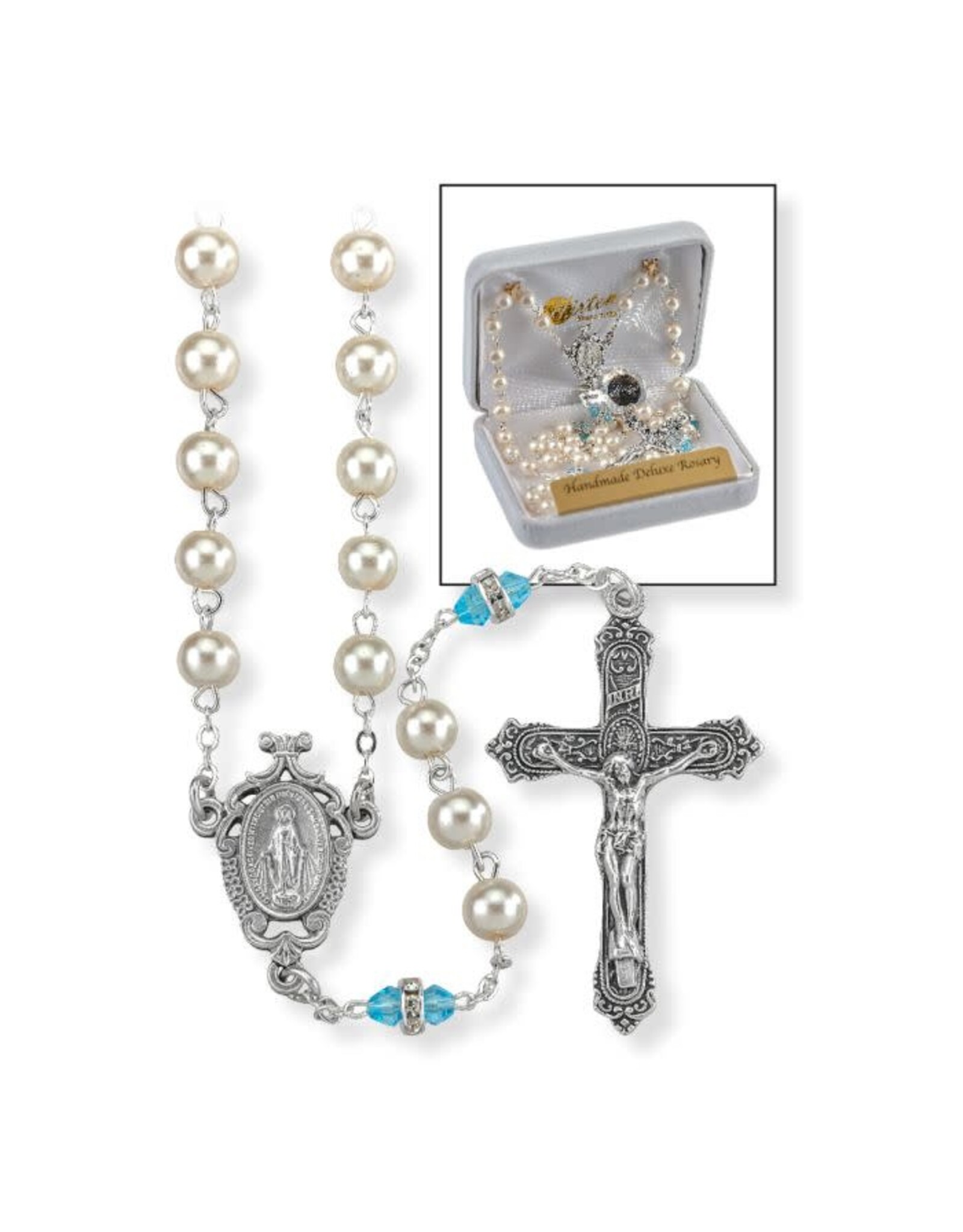 Hirten Rosary - March Birthstone, Imitation Pearl