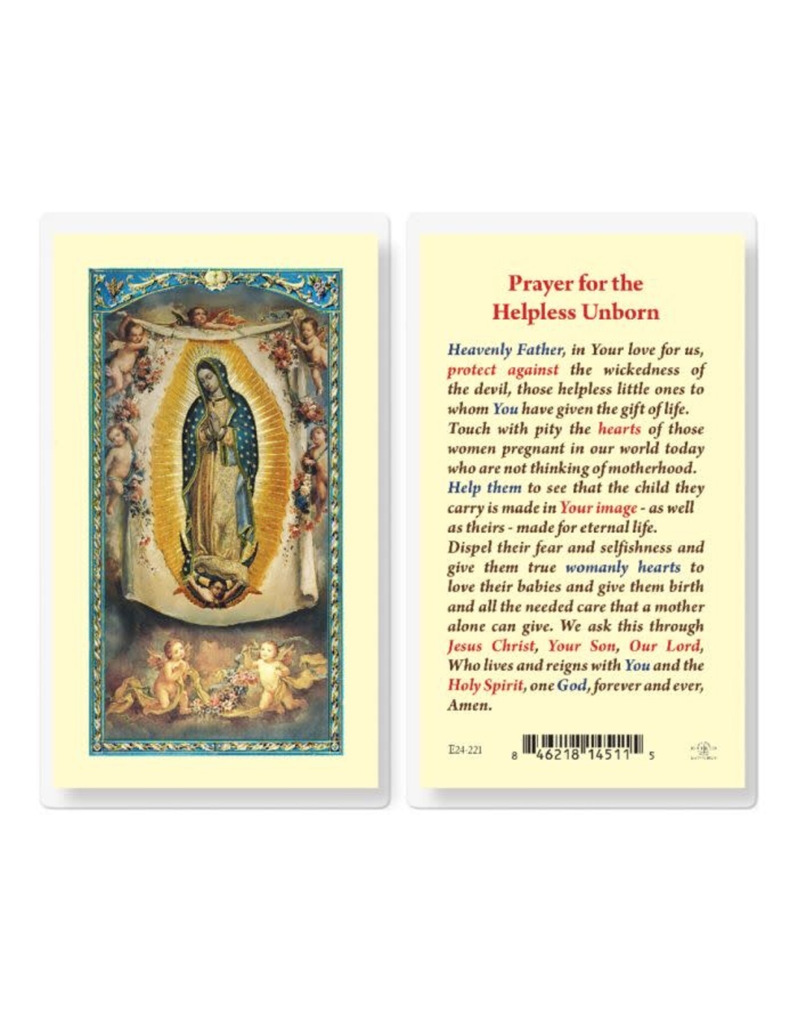 Hirten Holy Card, Laminated- Prayer for the Helpless Unborn