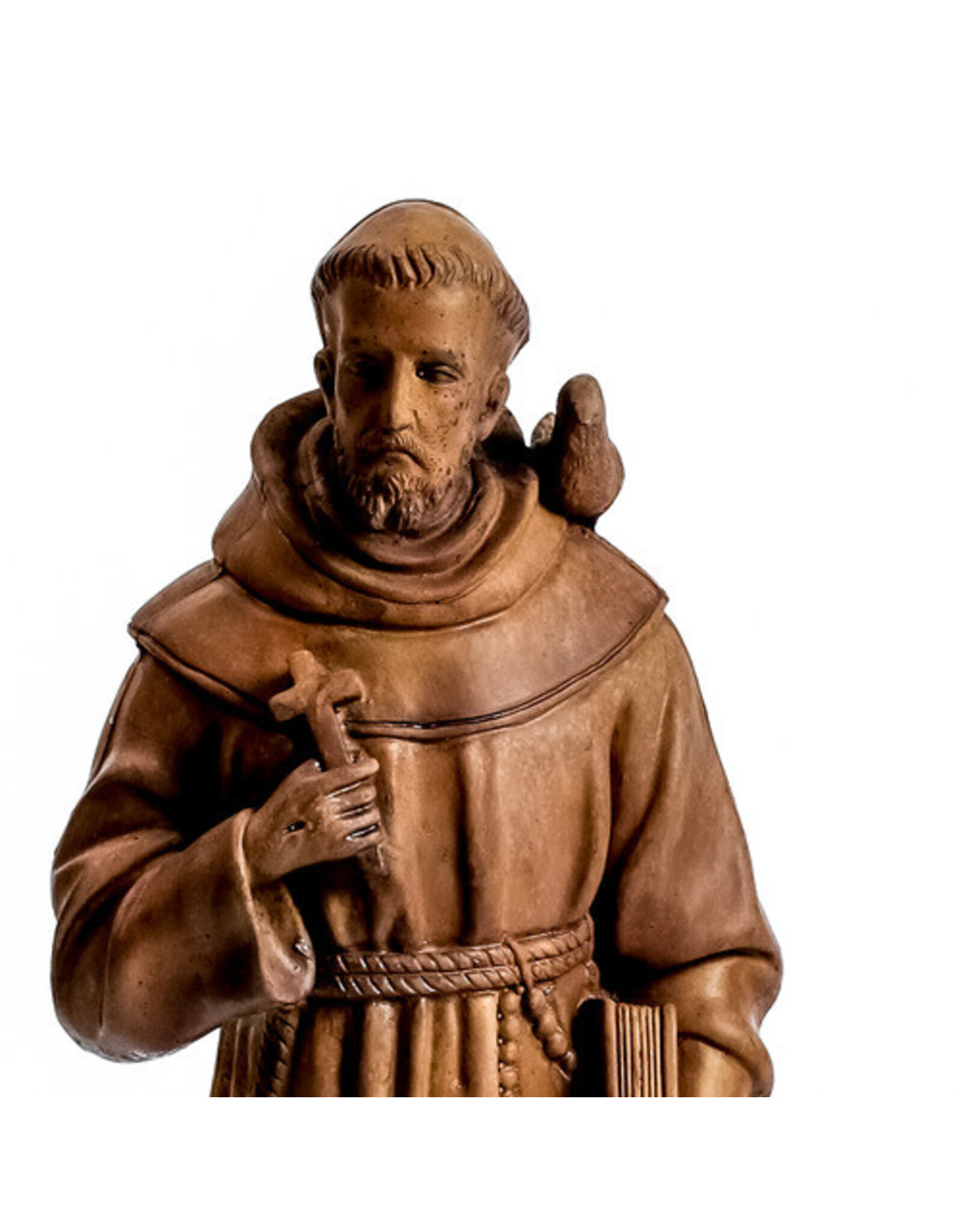 Orlandi St. Francis with Birds Outdoor Statue - Fiber Stone, Sandstone Finish (24")