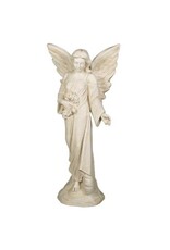 Orlandi Garden Angel Flora Outdoor Statue - Fiberglass, Antique Stone Finish (38")